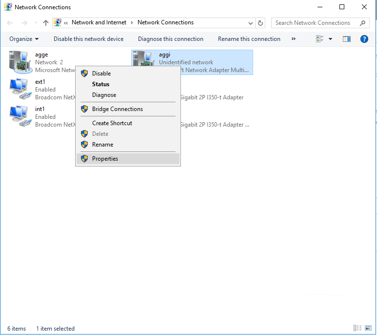 Adapter settings showing aggi interface