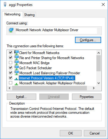 Select IPv4 in adapter properties
