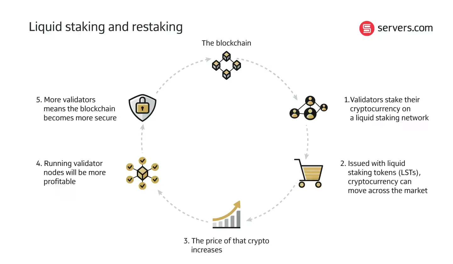 Liquid staking and restaking