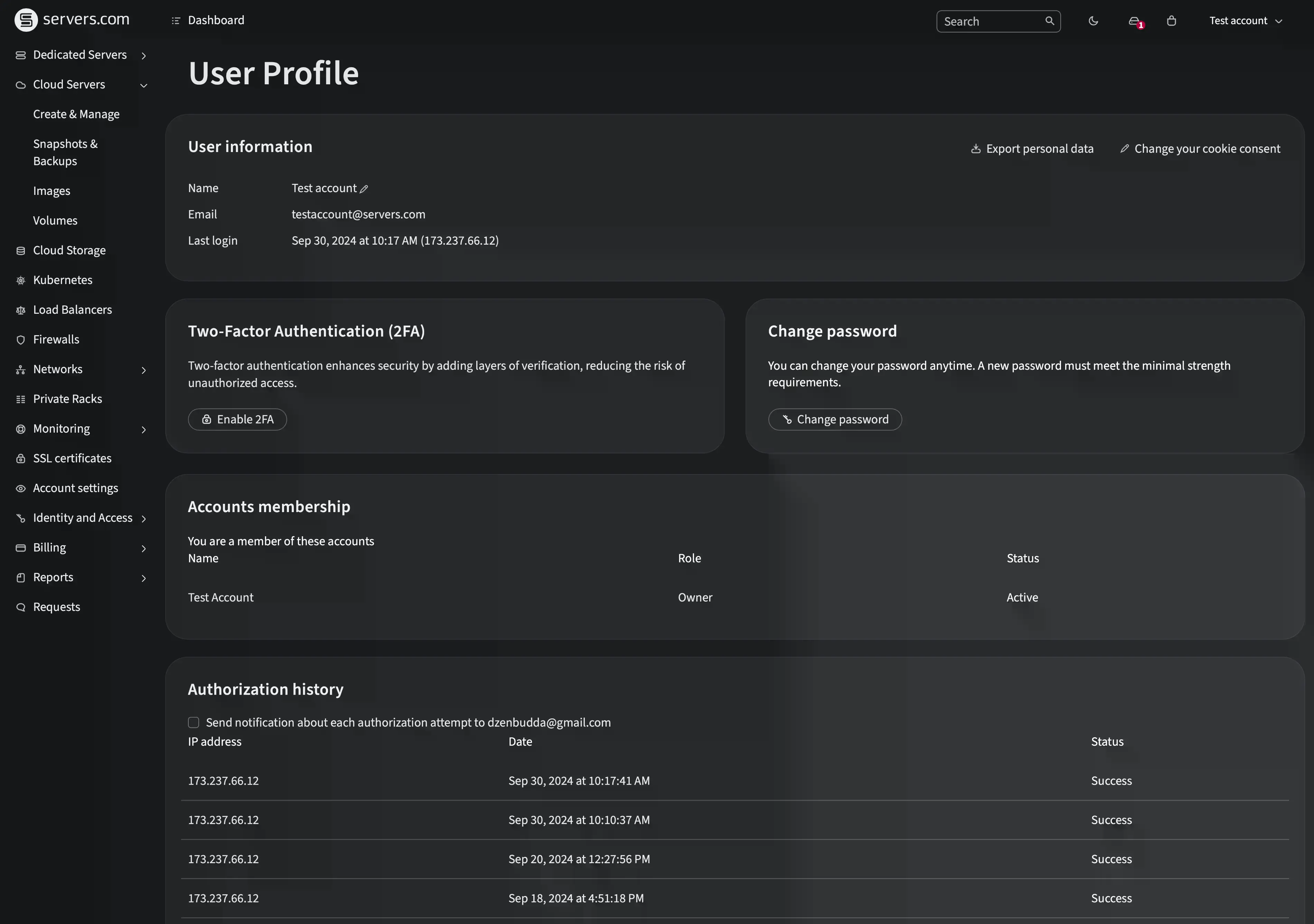 customer portal dark mode screenshot 1