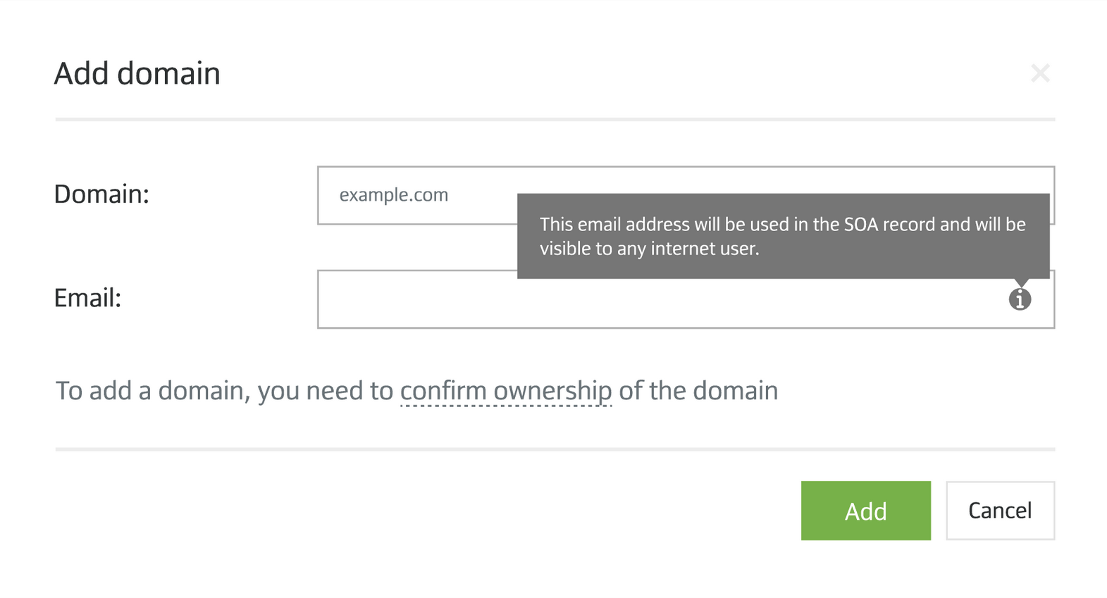 fill in your domain and email address in the modal window