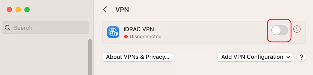 Enabling the toggle switch to connect to the newly created VPN