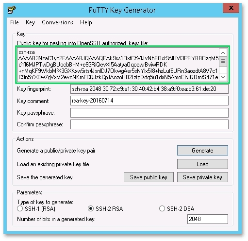 PuTTYgen copy public key